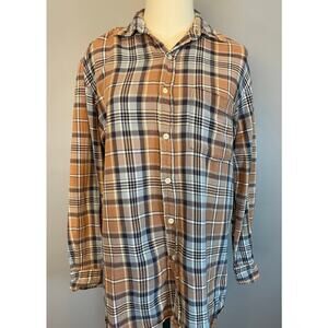 Vintage 1990s Tan Plaid Cotton Flanel Button Up Shirt Grunge Gorpcore Grandpa MD